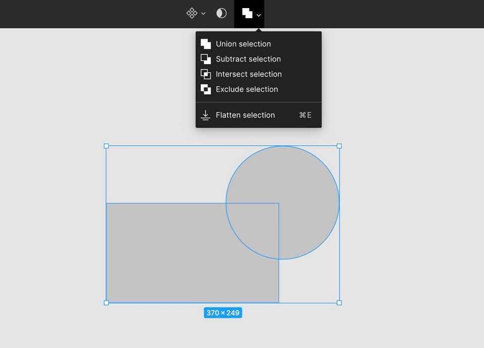 A menu from Figma that says: Union selection, Subtract selection, Intersect Selection, and Exclude Selection